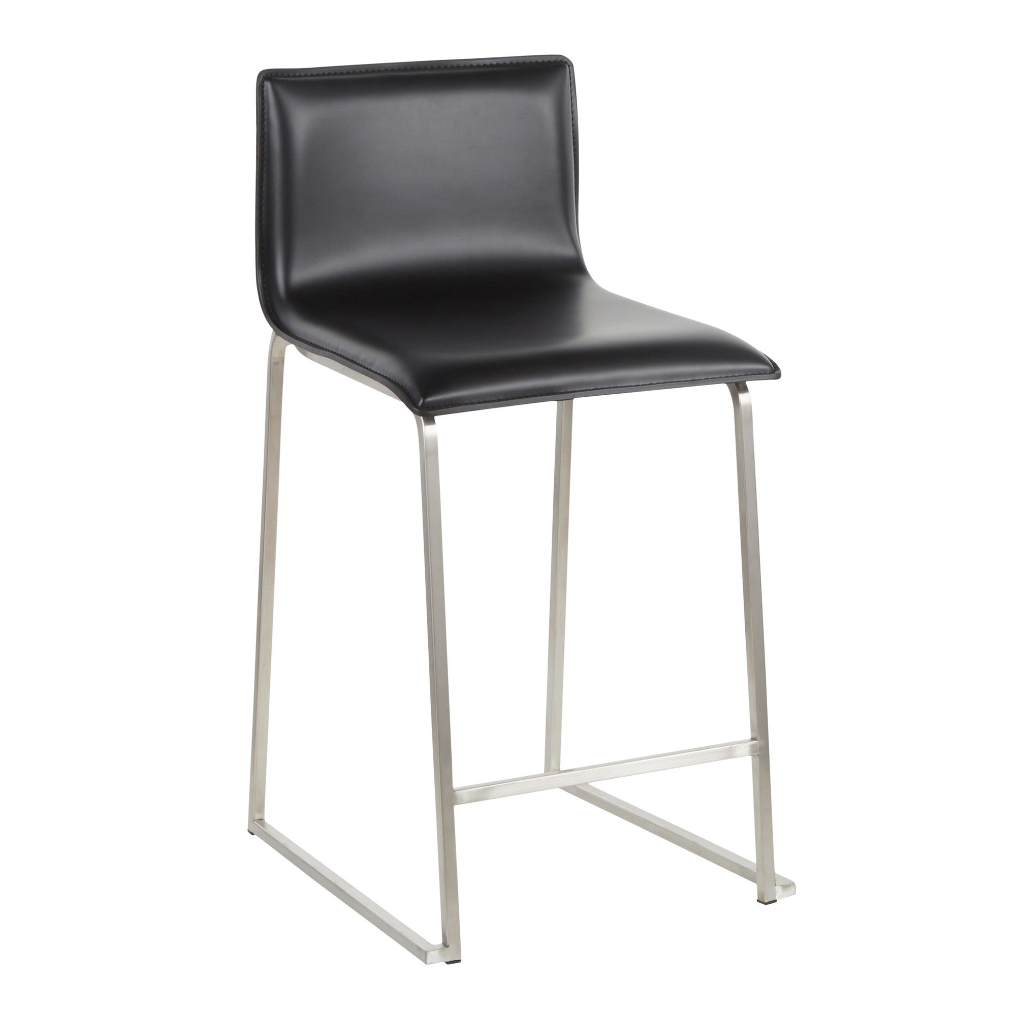 Mara 26" Fixed-Height Counter Stool - Set of 2 - Stainless Steel, Black PU