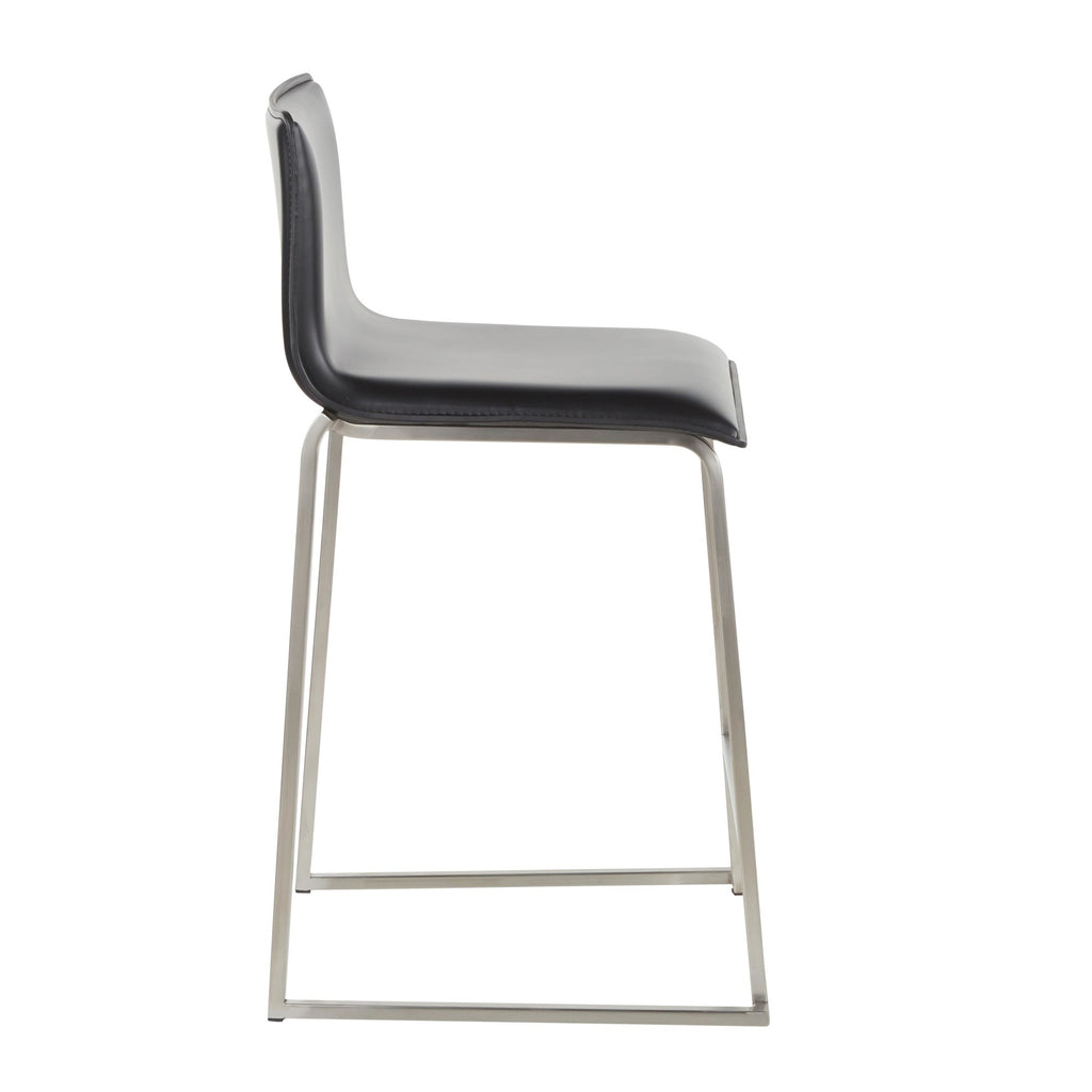 Mara 26" Fixed-Height Counter Stool - Set of 2 - Stainless Steel, Black PU