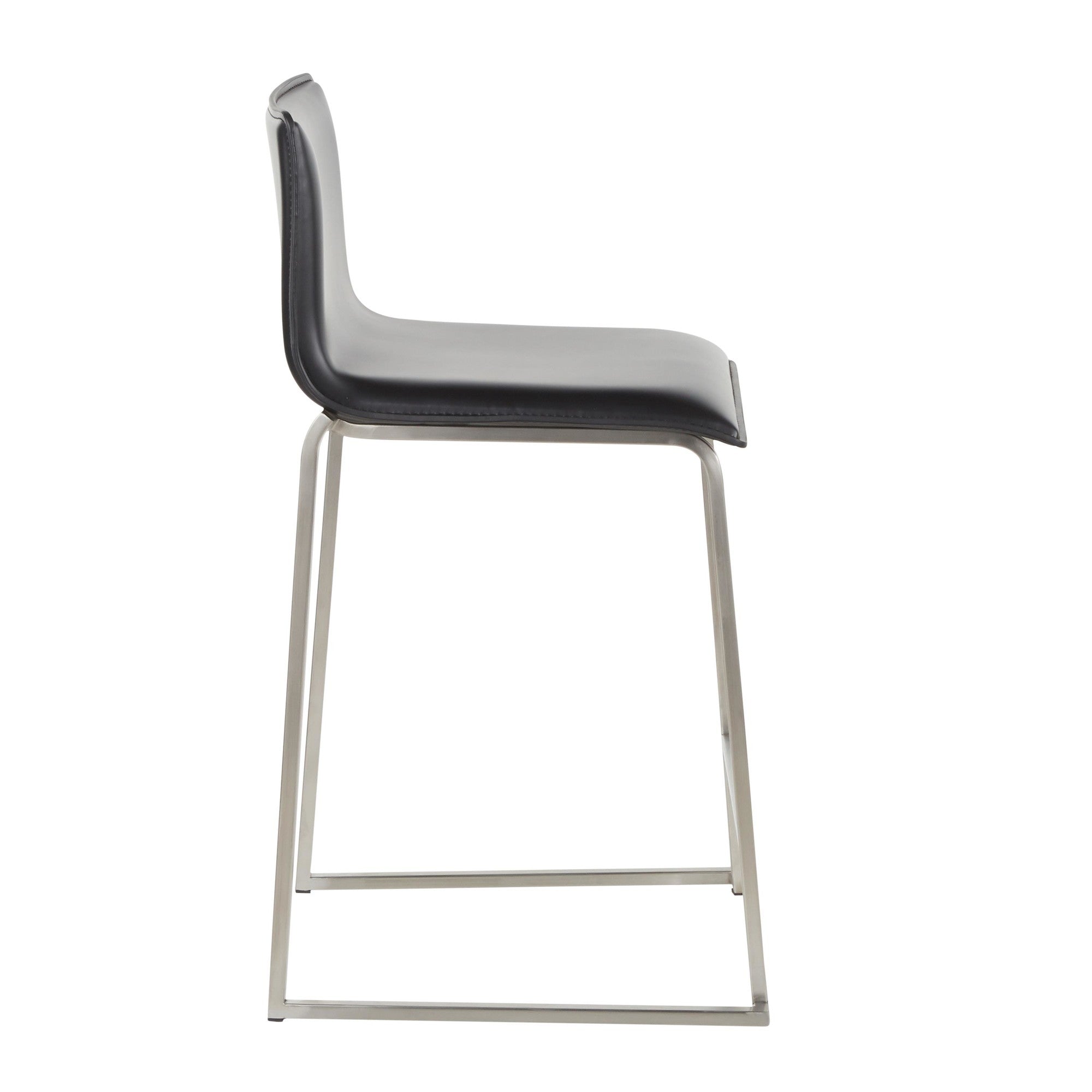 Mara 26" Fixed-Height Counter Stool - Set of 2 - Stainless Steel, Black PU
