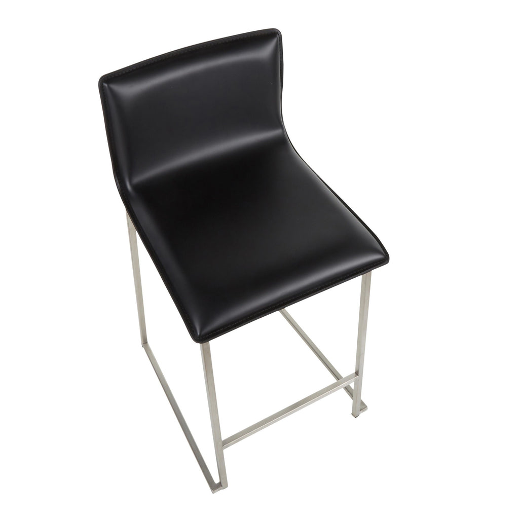 Mara 26" Fixed-Height Counter Stool - Set of 2 - Stainless Steel, Black PU