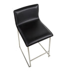 Mara 26" Fixed-Height Counter Stool - Set of 2 - Stainless Steel, Black PU