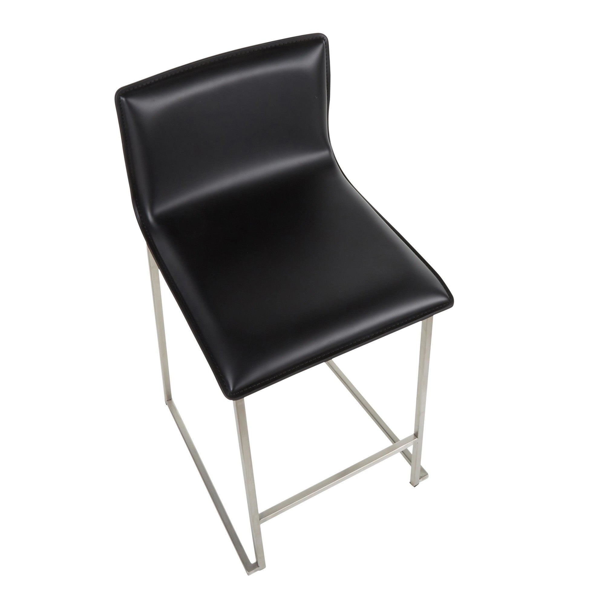 Mara 26" Fixed-Height Counter Stool - Set of 2 - Stainless Steel, Black PU