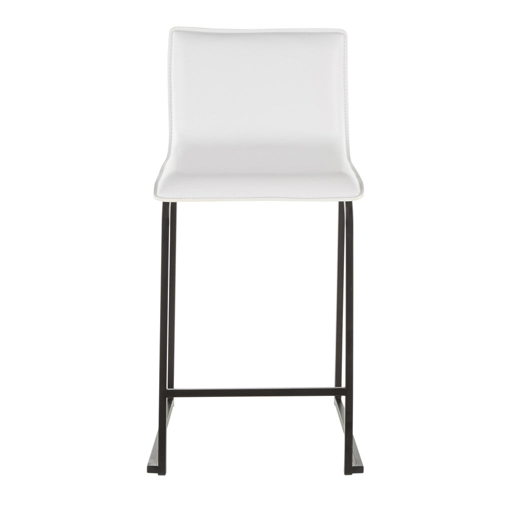 Mara 26" Fixed-Height Counter Stool - Set of 2 - Black Metal, White PU