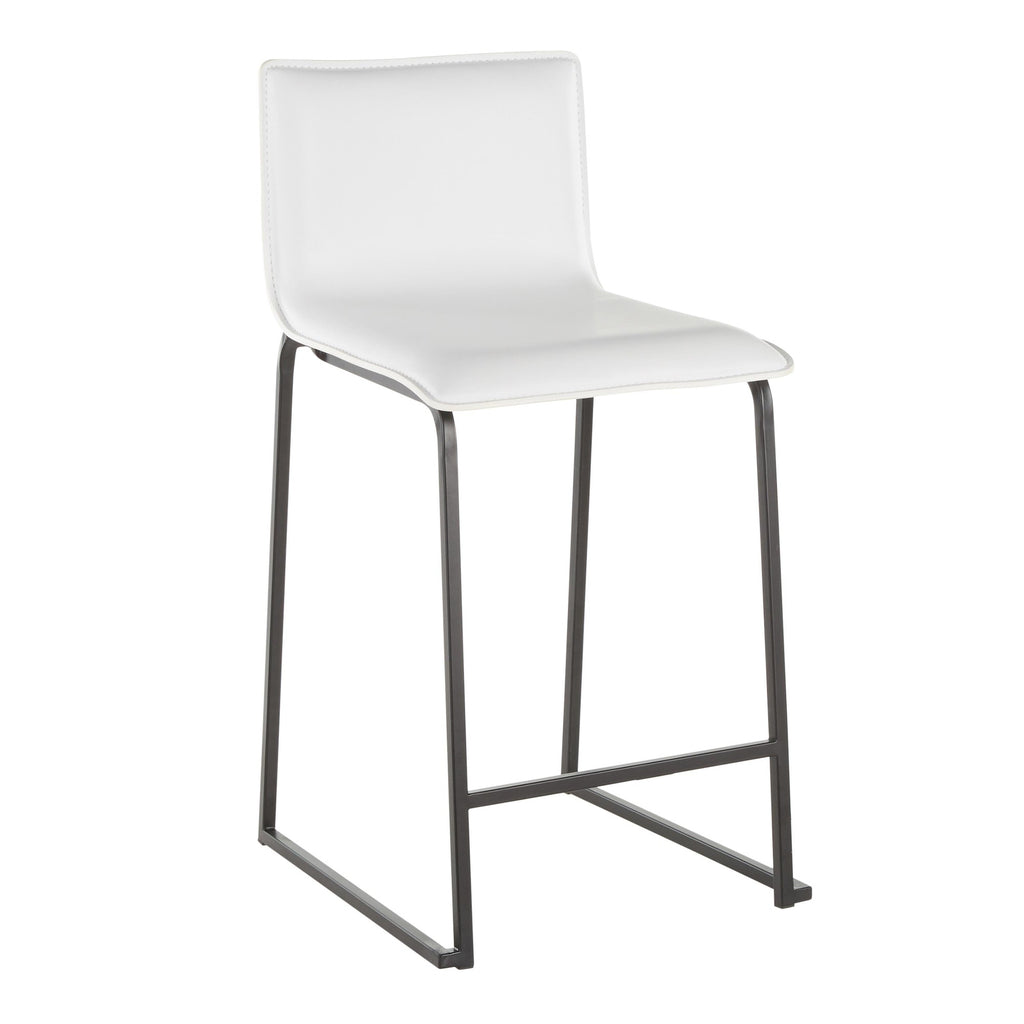 Mara 26" Fixed-Height Counter Stool - Set of 2 - Black Metal, White PU