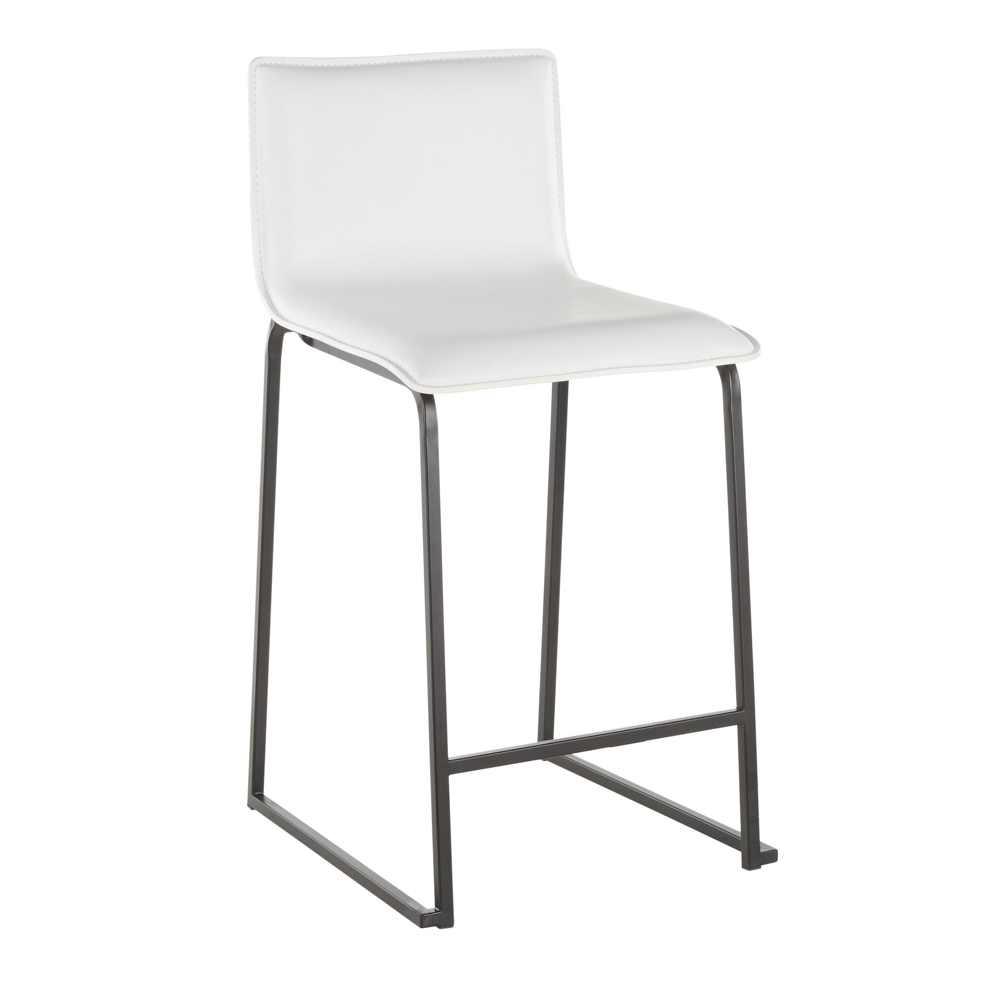 Mara 26" Fixed-Height Counter Stool - Set of 2 - Black Metal, White PU