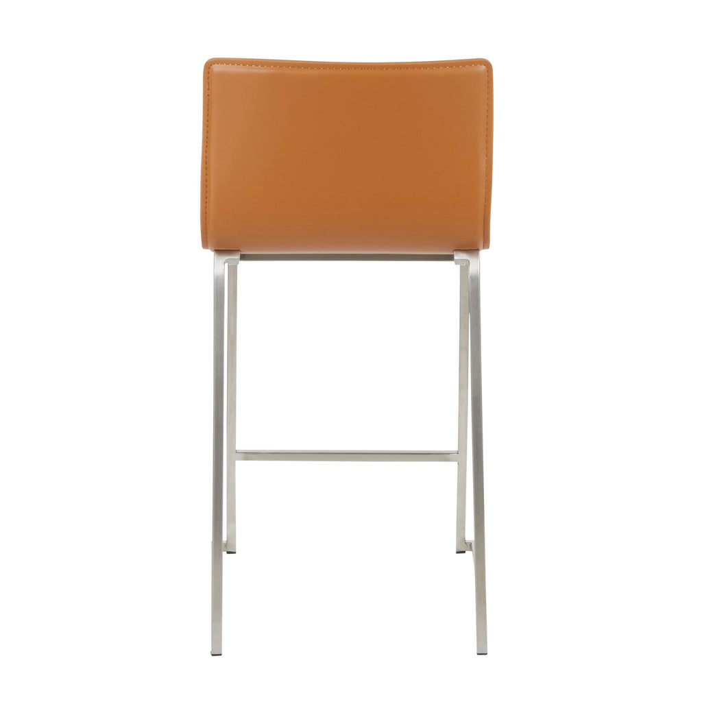 Mara 26" Fixed-Height Counter Stool - Set of 2 - Stainless Steel, Camel PU