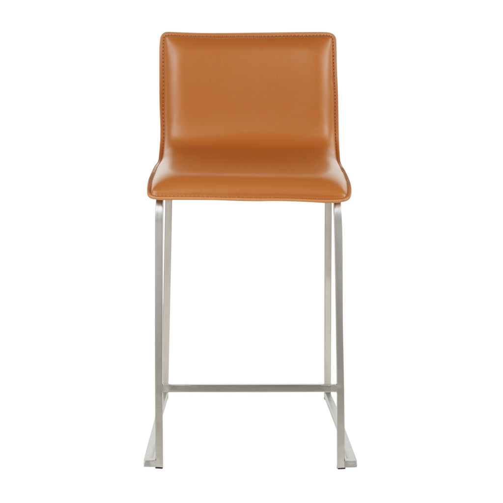 Mara 26" Fixed-Height Counter Stool - Set of 2 - Stainless Steel, Camel PU