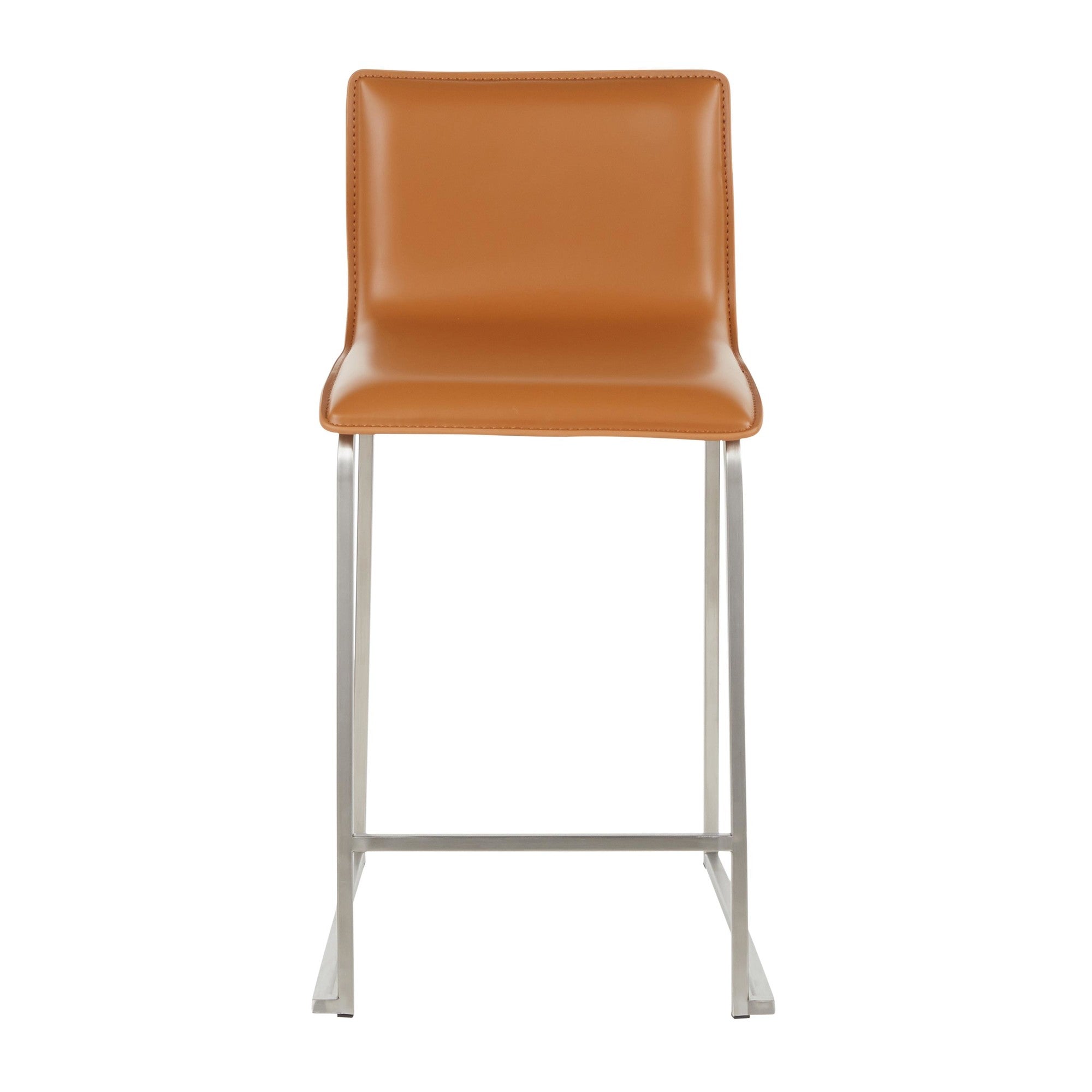 Mara 26" Fixed-Height Counter Stool - Set of 2 - Stainless Steel, Camel PU