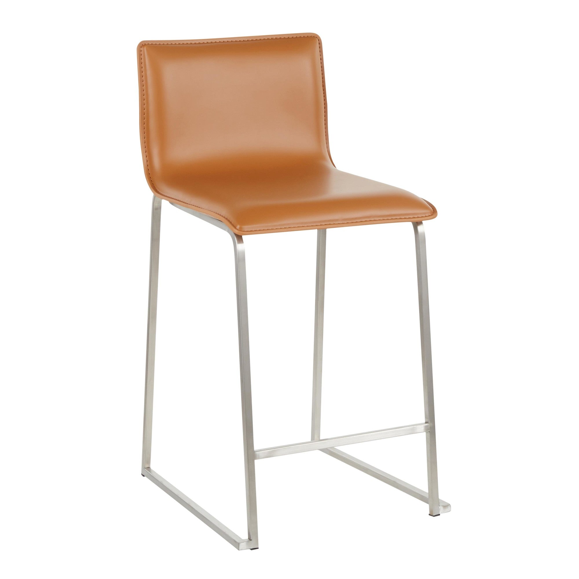 Mara 26" Fixed-Height Counter Stool - Set of 2 - Stainless Steel, Camel PU