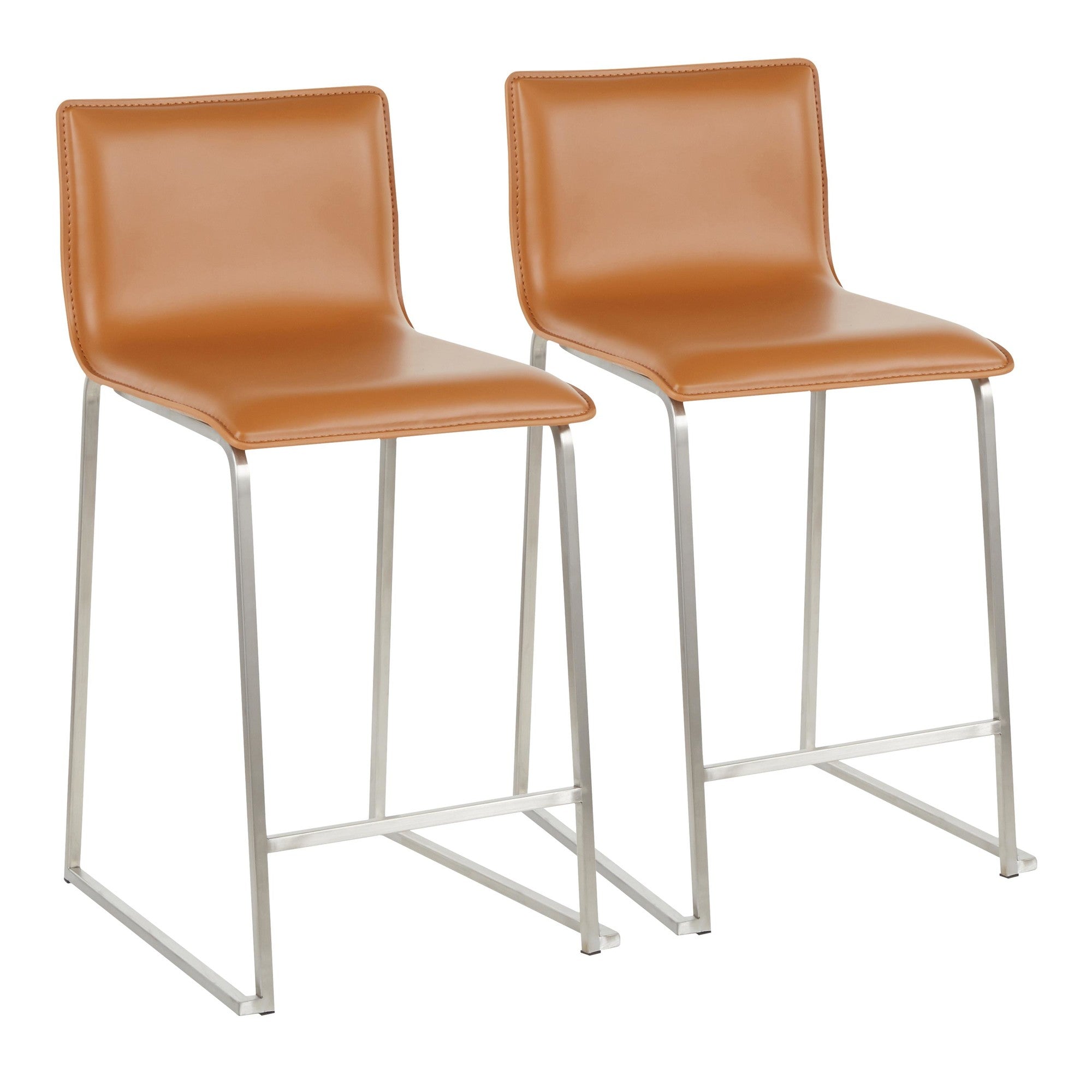 Mara 26" Fixed-Height Counter Stool - Set of 2 - Stainless Steel, Camel PU
