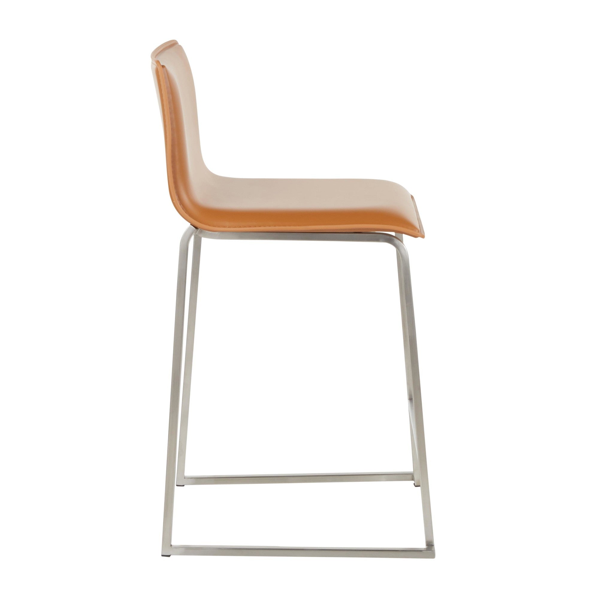Mara 26" Fixed-Height Counter Stool - Set of 2 - Stainless Steel, Camel PU