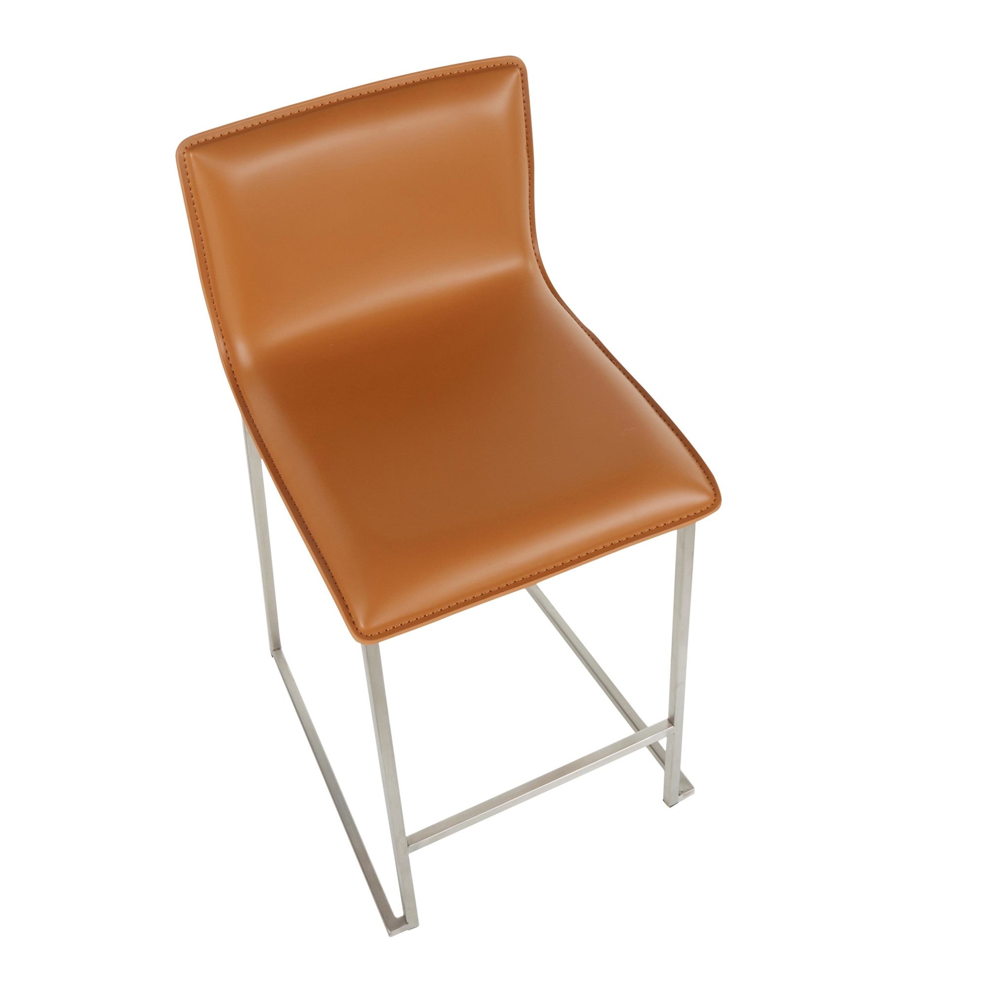 Mara 26" Fixed-Height Counter Stool - Set of 2 - Stainless Steel, Camel PU