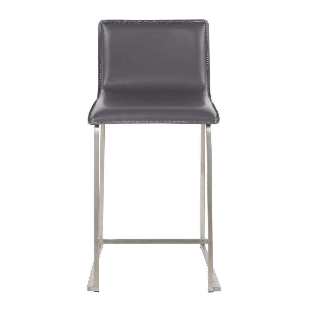 Mara 26" Fixed-Height Counter Stool - Set of 2 - Stainless Steel, Grey PU