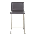 Mara 26" Fixed-Height Counter Stool - Set of 2 - Stainless Steel, Grey PU
