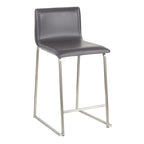 Mara 26" Fixed-Height Counter Stool - Set of 2 - Stainless Steel, Grey PU