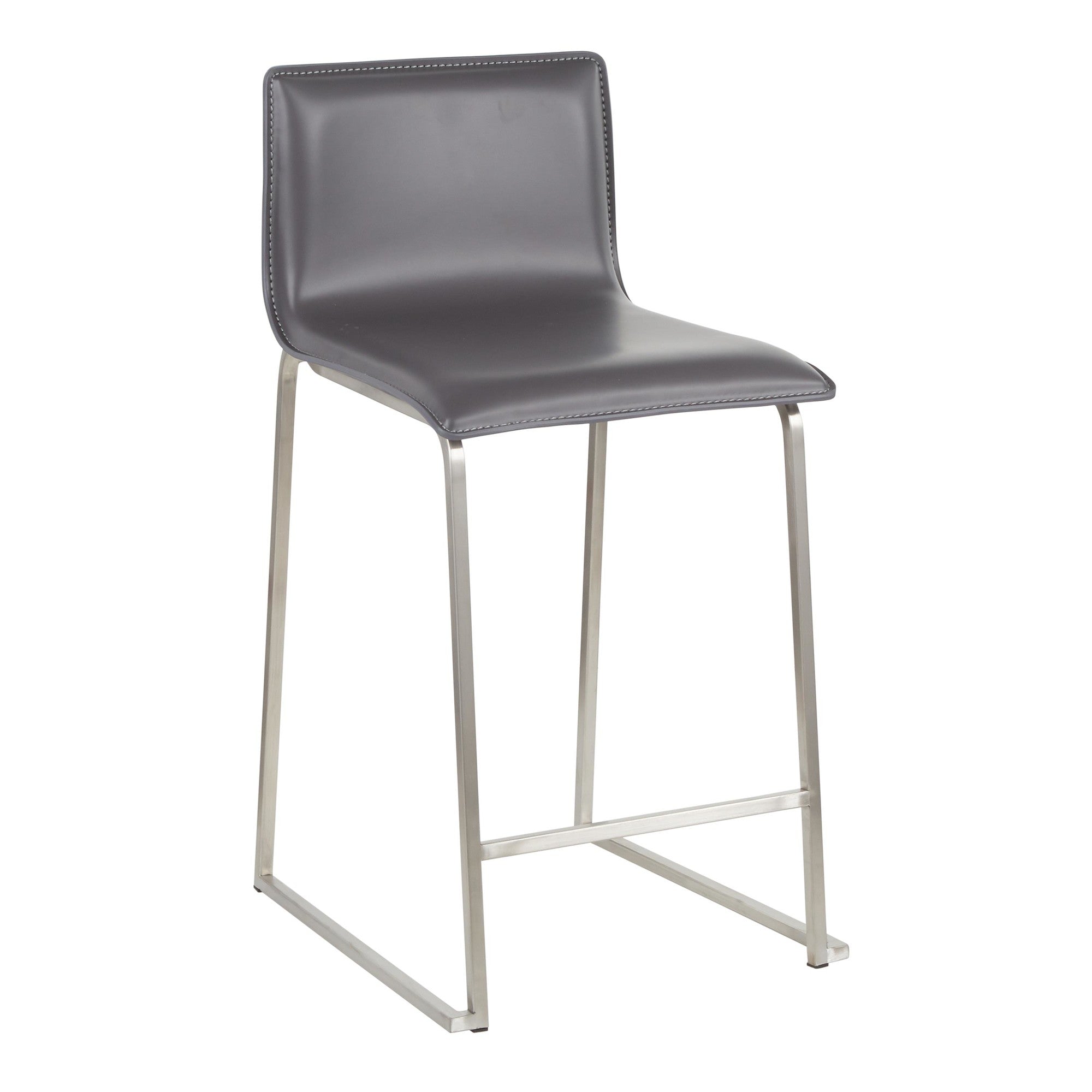 Mara 26" Fixed-Height Counter Stool - Set of 2 - Stainless Steel, Grey PU