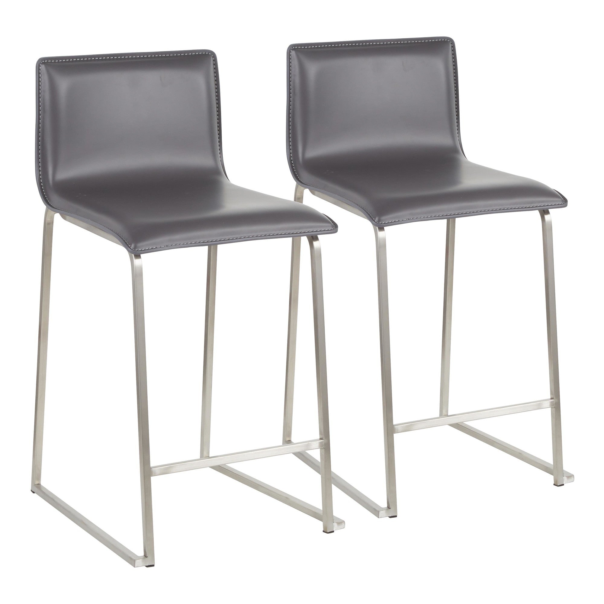 Mara 26" Fixed-Height Counter Stool - Set of 2 - Stainless Steel, Grey PU