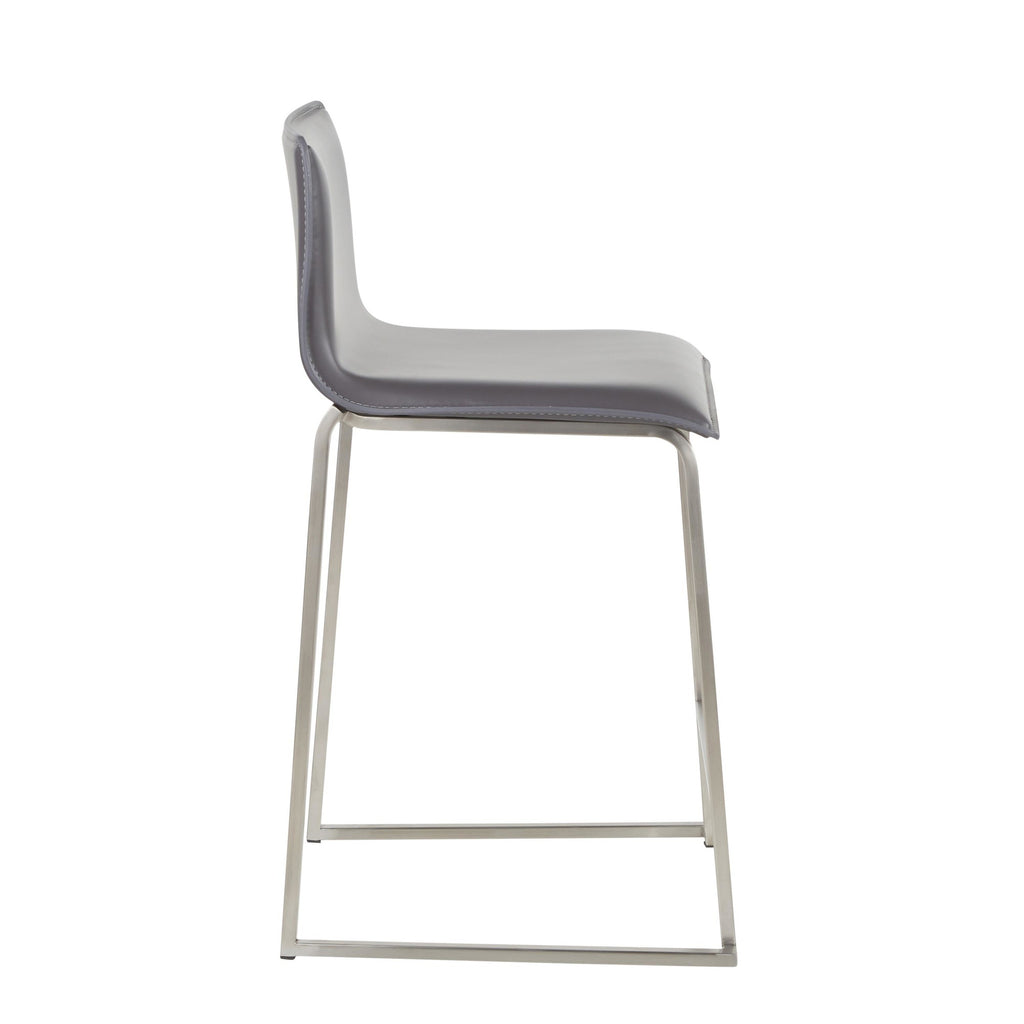 Mara 26" Fixed-Height Counter Stool - Set of 2 - Stainless Steel, Grey PU