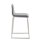 Mara 26" Fixed-Height Counter Stool - Set of 2 - Stainless Steel, Grey PU