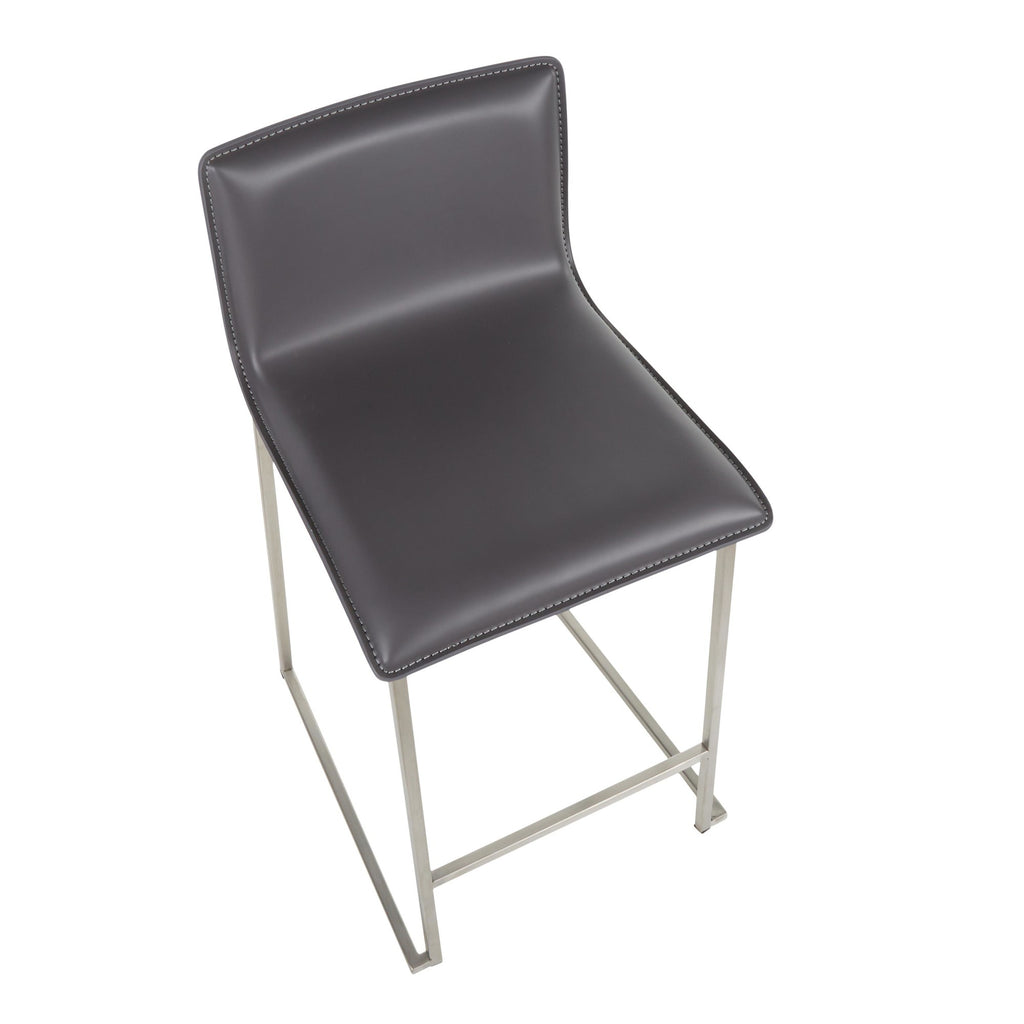 Mara 26" Fixed-Height Counter Stool - Set of 2 - Stainless Steel, Grey PU