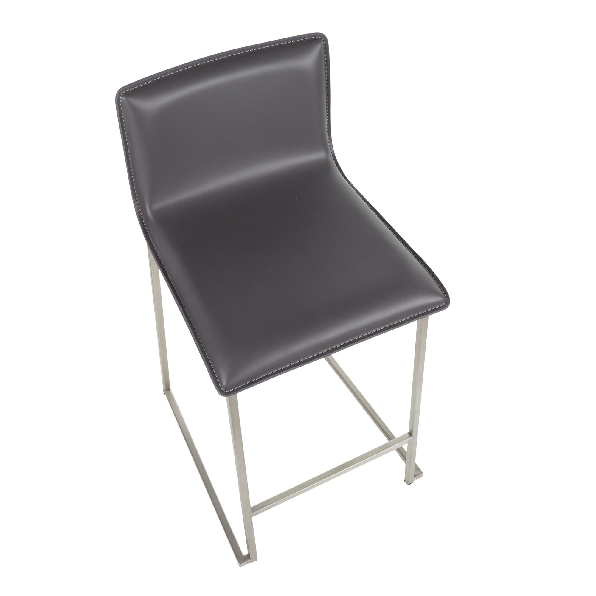 Mara 26" Fixed-Height Counter Stool - Set of 2 - Stainless Steel, Grey PU