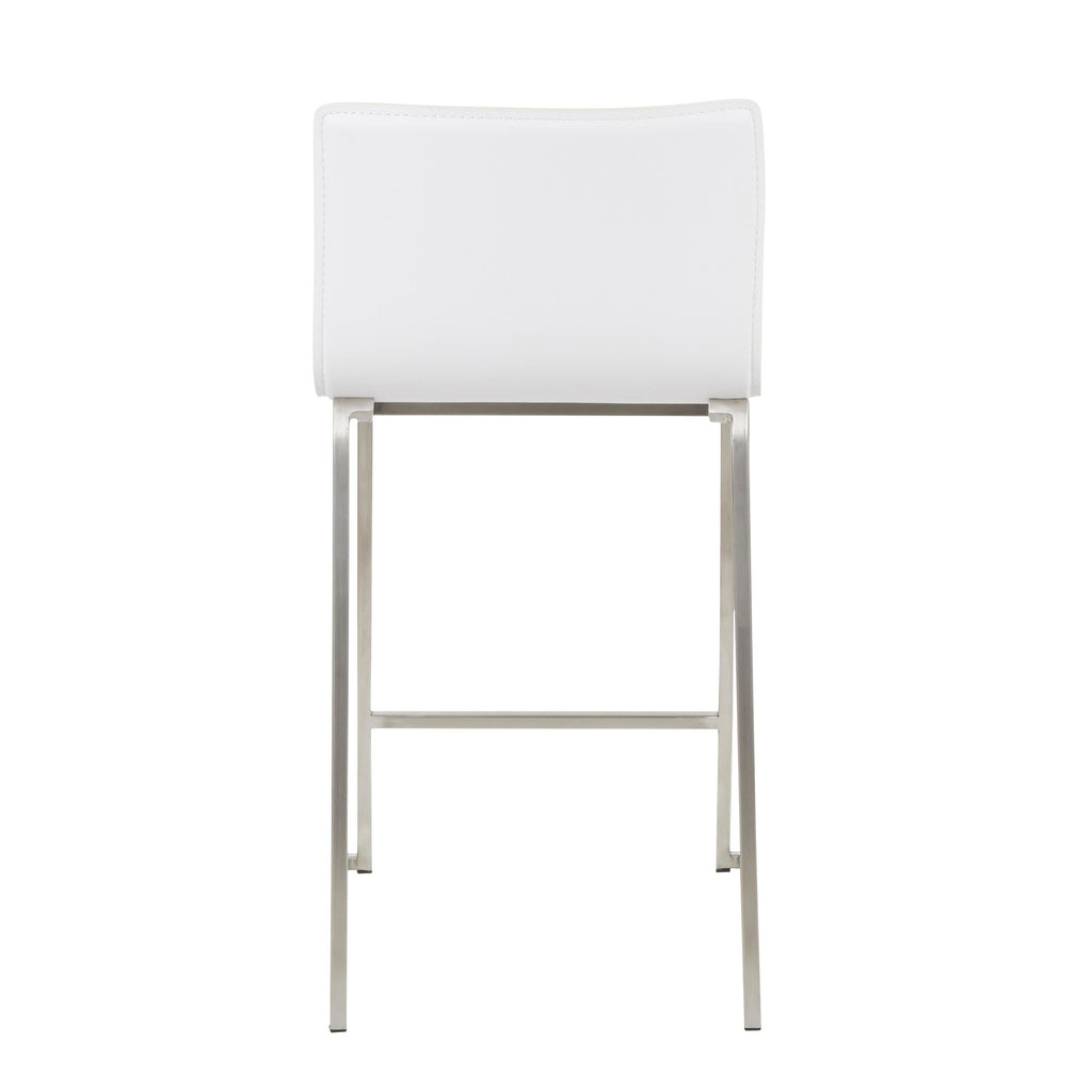 Mara 26" Fixed-Height Counter Stool - Set of 2 - Stainless Steel, White PU