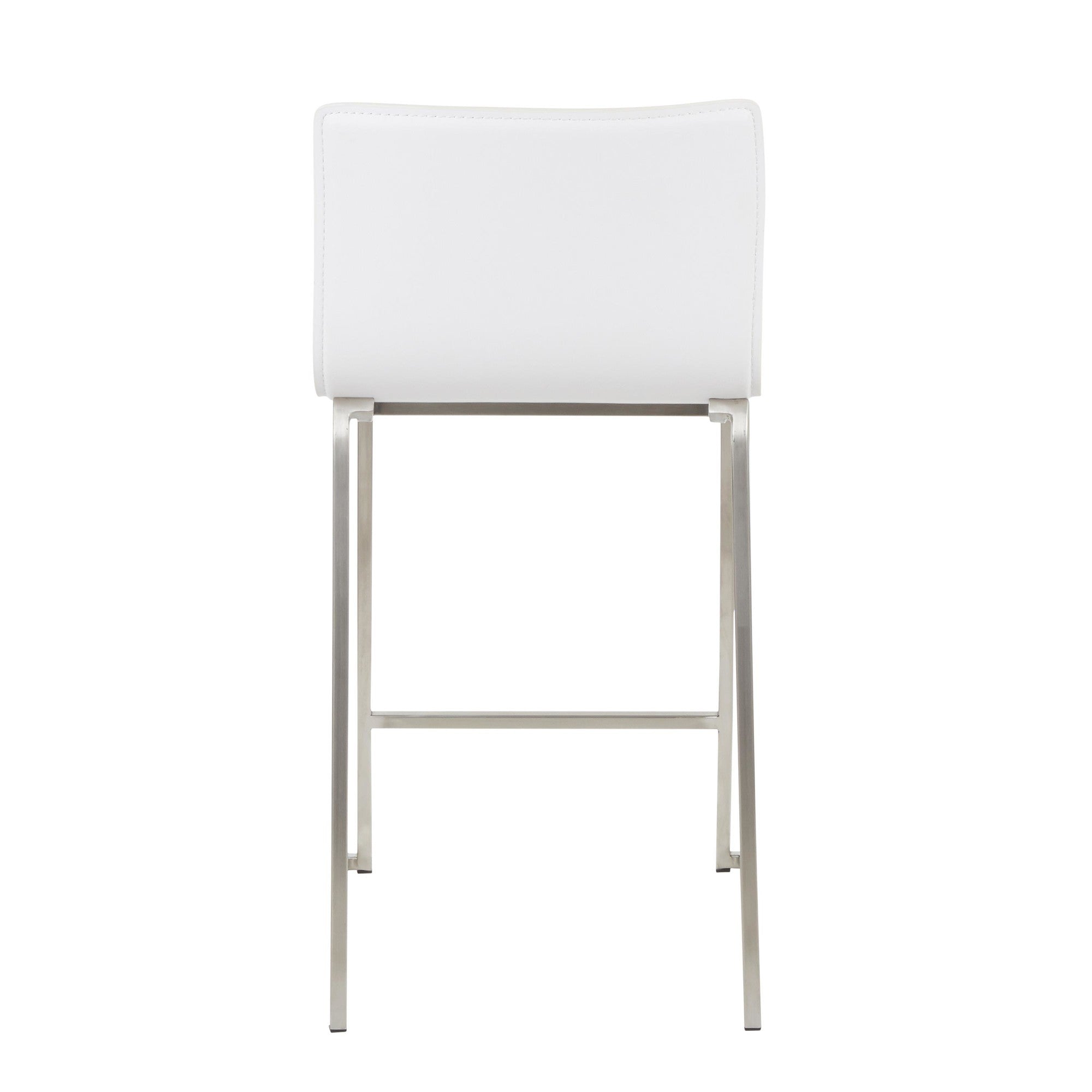 Mara 26" Fixed-Height Counter Stool - Set of 2 - Stainless Steel, White PU