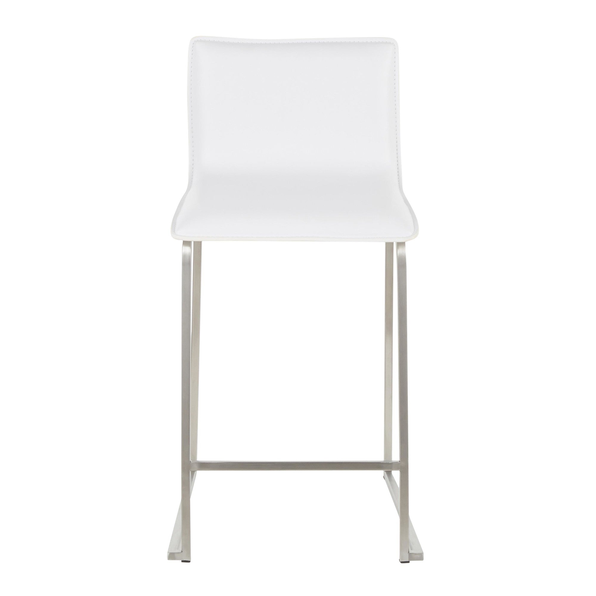 Mara 26" Fixed-Height Counter Stool - Set of 2 - Stainless Steel, White PU