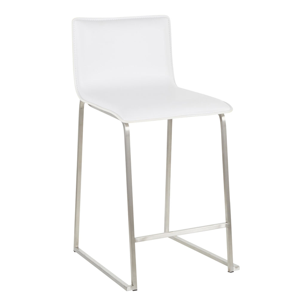 Mara 26" Fixed-Height Counter Stool - Set of 2 - Stainless Steel, White PU
