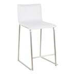 Mara 26" Fixed-Height Counter Stool - Set of 2 - Stainless Steel, White PU