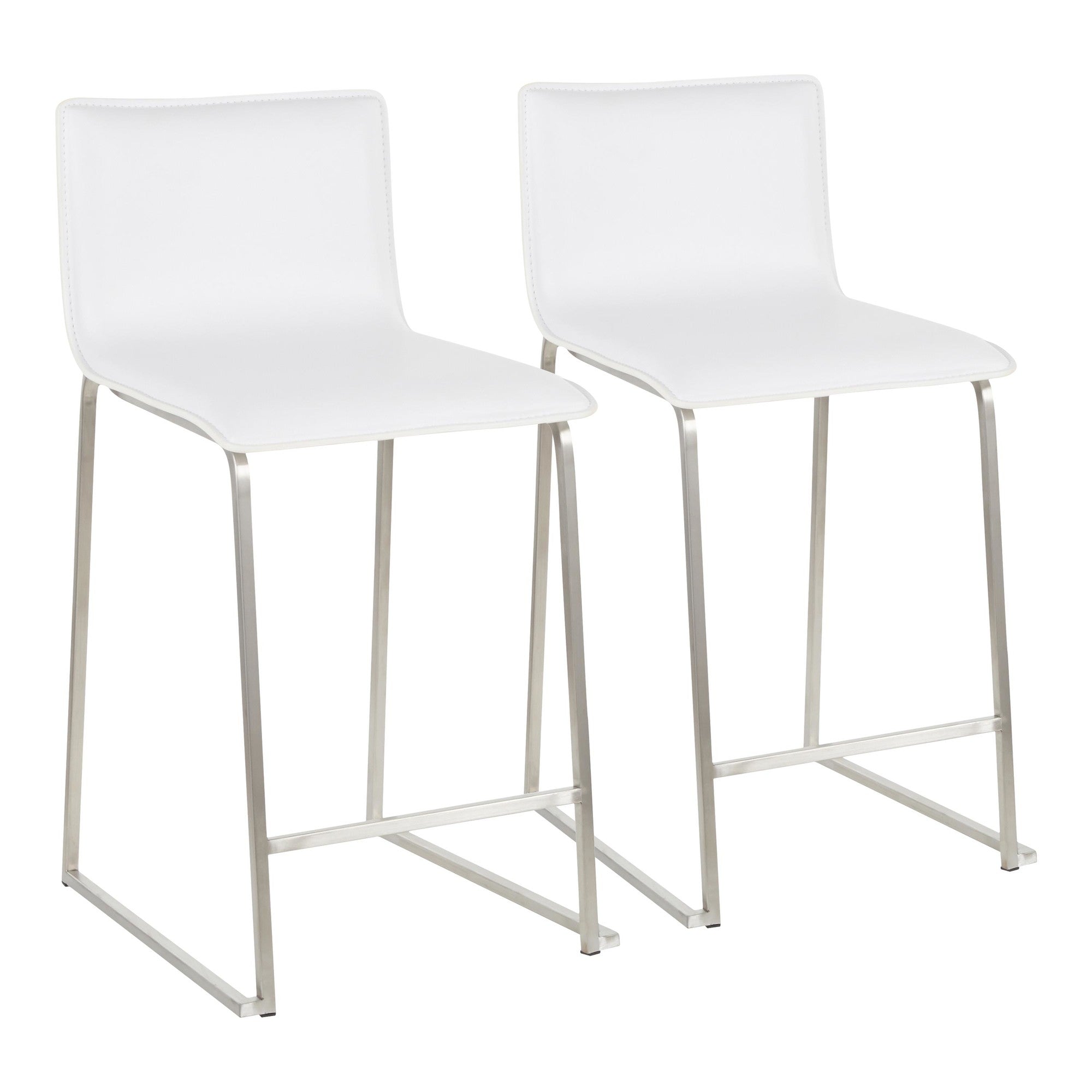 Mara 26" Fixed-Height Counter Stool - Set of 2 - Stainless Steel, White PU