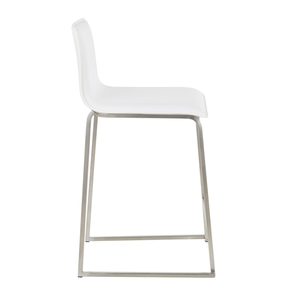 Mara 26" Fixed-Height Counter Stool - Set of 2 - Stainless Steel, White PU