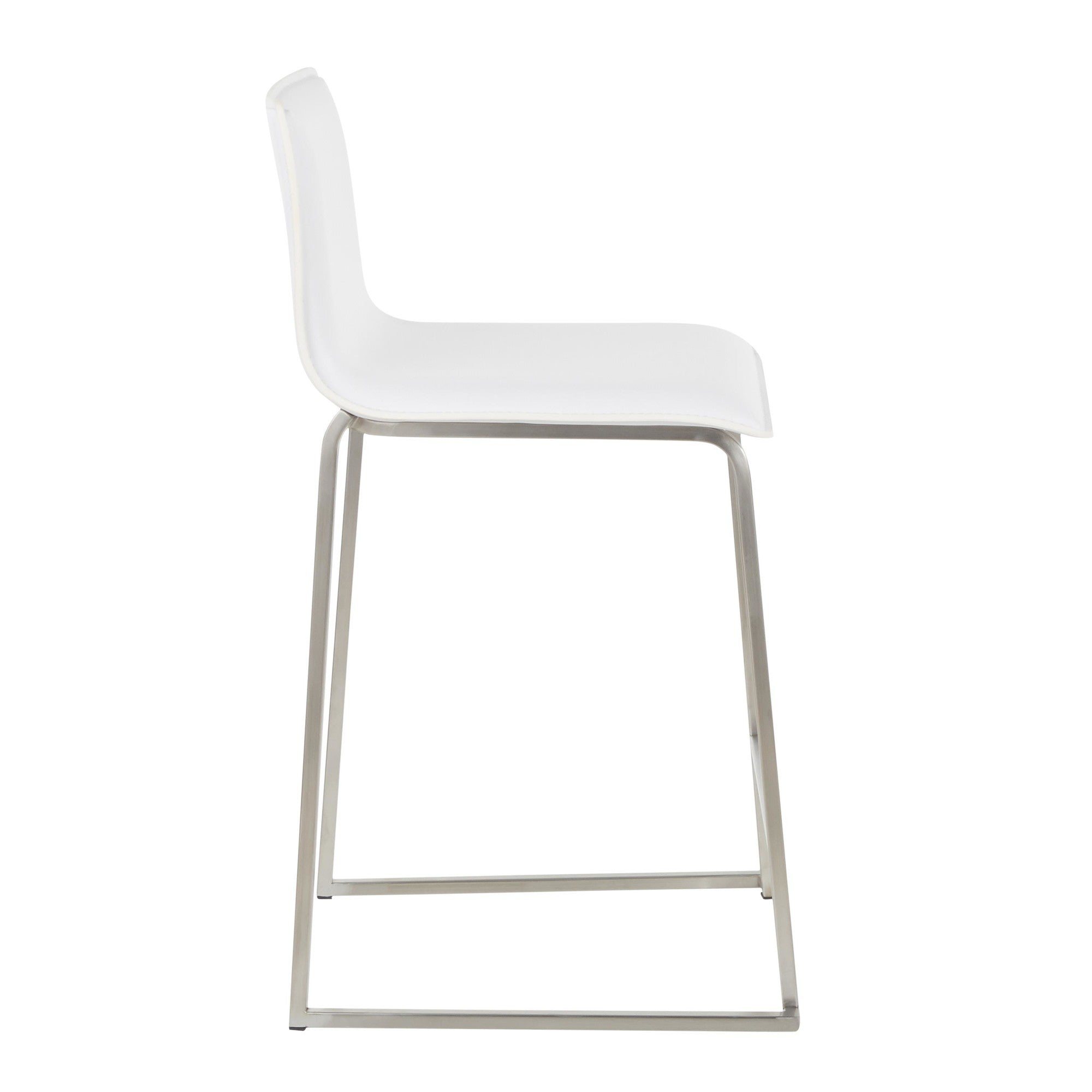 Mara 26" Fixed-Height Counter Stool - Set of 2 - Stainless Steel, White PU