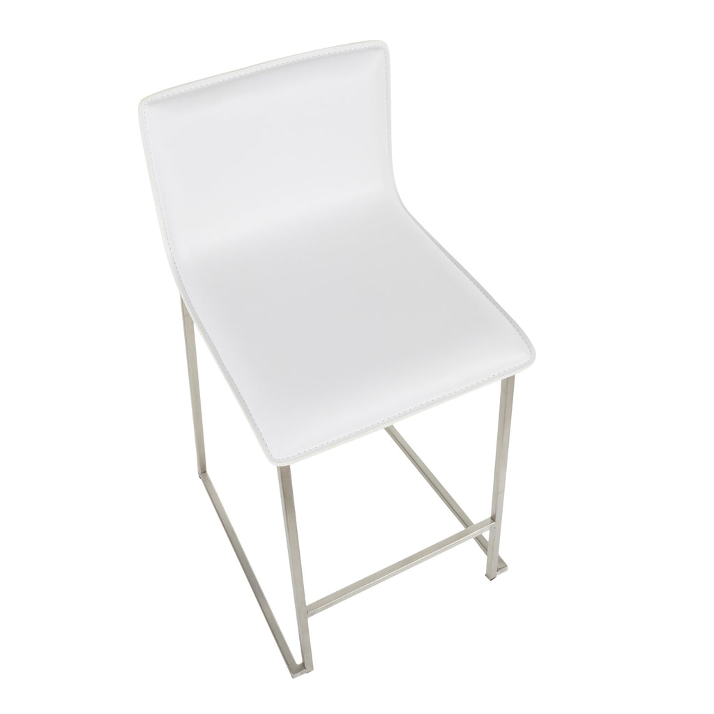 Mara 26" Fixed-Height Counter Stool - Set of 2 - Stainless Steel, White PU