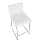 Mara 26" Fixed-Height Counter Stool - Set of 2 - Stainless Steel, White PU