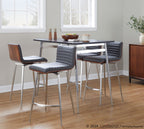 Marcel-mason Swivel Counter Height Dining Set - 5 Piece - Chrome Metal, Black Wood, Walnut Wood, Grey PU, Stainless Steel