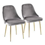 Marcel Dining Chair - Set of 2 - Gold Metal, Silver Velvet