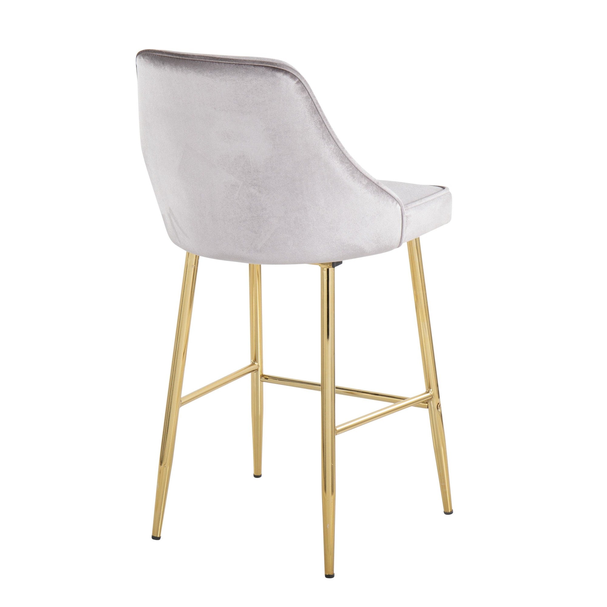 Marcel 25" Fixed-Height Counter Stool - Set of 2 - Gold Metal, Silver Velvet