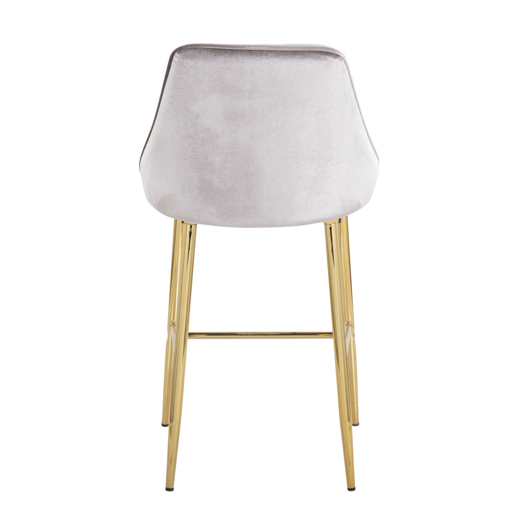 Marcel 25" Fixed-Height Counter Stool - Set of 2 - Gold Metal, Silver Velvet