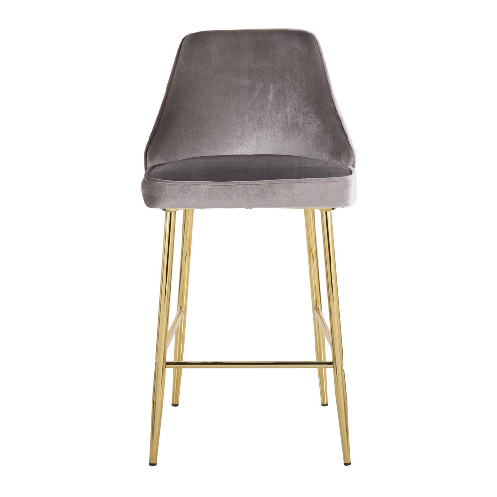 Marcel 25" Fixed-Height Counter Stool - Set of 2 - Gold Metal, Silver Velvet