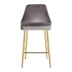 Marcel 25" Fixed-Height Counter Stool - Set of 2 - Gold Metal, Silver Velvet