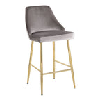 Marcel 25" Fixed-Height Counter Stool - Set of 2 - Gold Metal, Silver Velvet