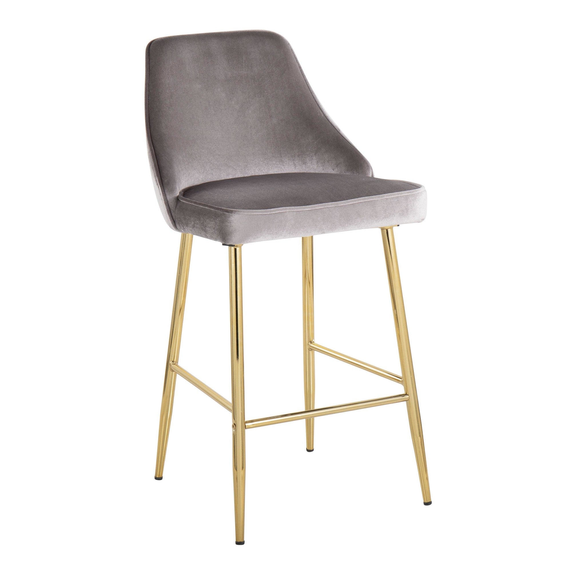 Marcel 25" Fixed-Height Counter Stool - Set of 2 - Gold Metal, Silver Velvet
