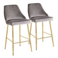 Marcel 25" Fixed-Height Counter Stool - Set of 2 - Gold Metal, Silver Velvet