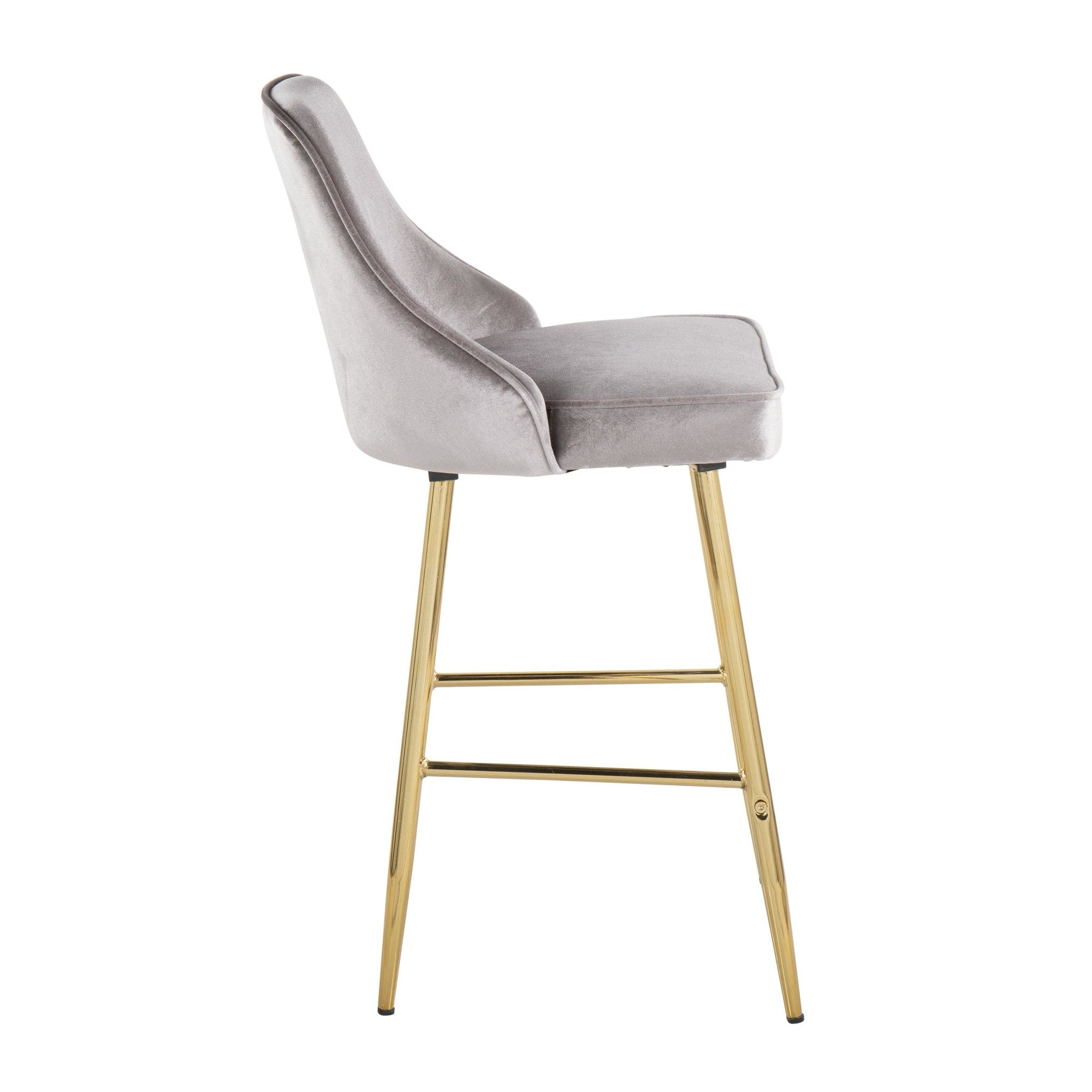 Marcel 25" Fixed-Height Counter Stool - Set of 2 - Gold Metal, Silver Velvet
