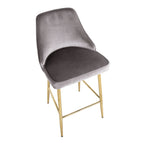 Marcel 25" Fixed-Height Counter Stool - Set of 2 - Gold Metal, Silver Velvet