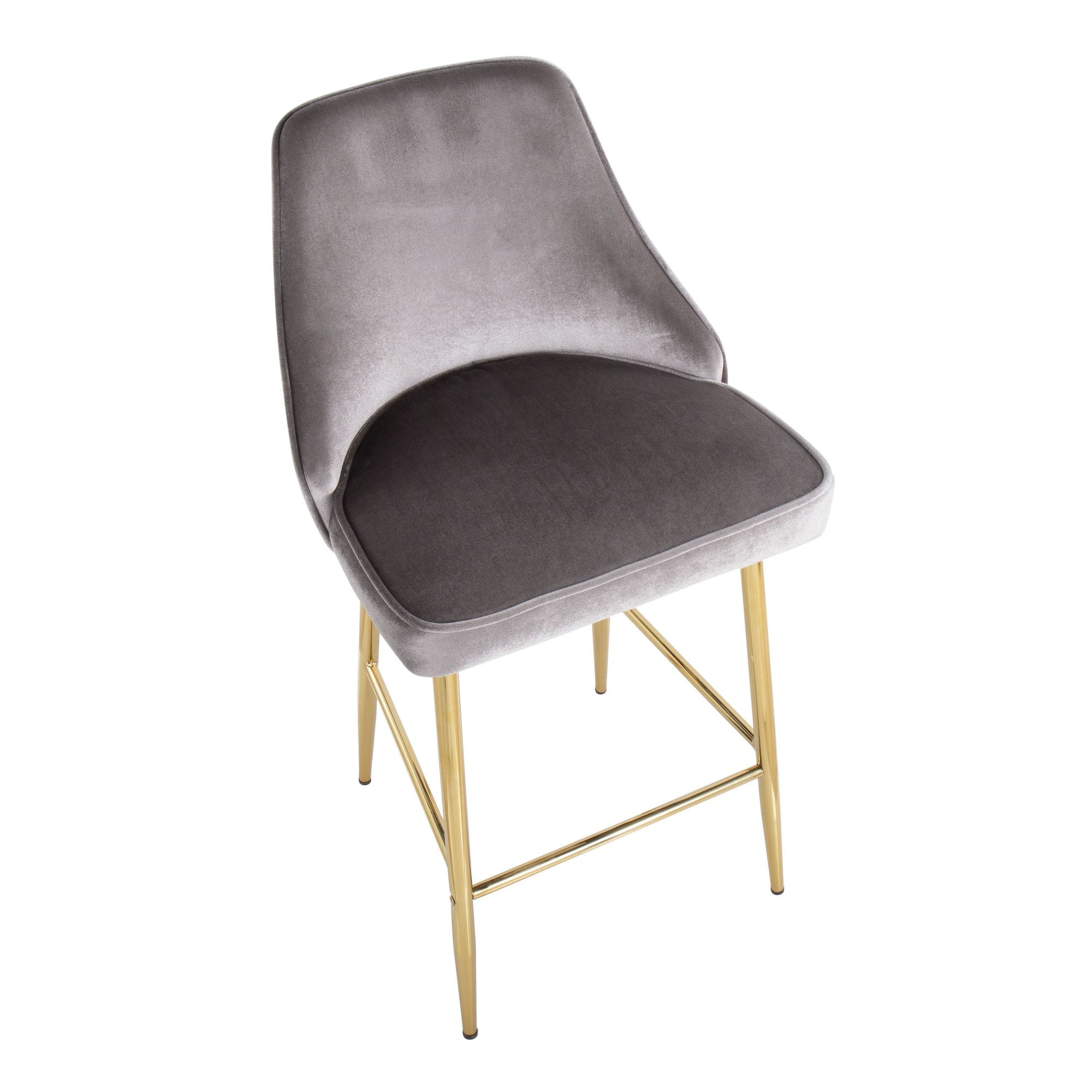 Marcel 25" Fixed-Height Counter Stool - Set of 2 - Gold Metal, Silver Velvet
