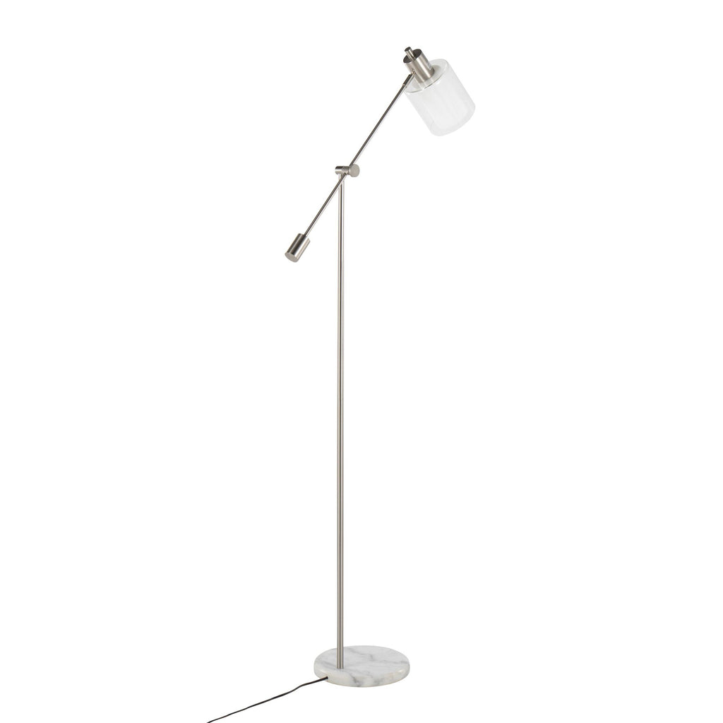 Marcel Floor Lamp - White Marble, Nickel Metal, Frosted Glass, Clear Glass