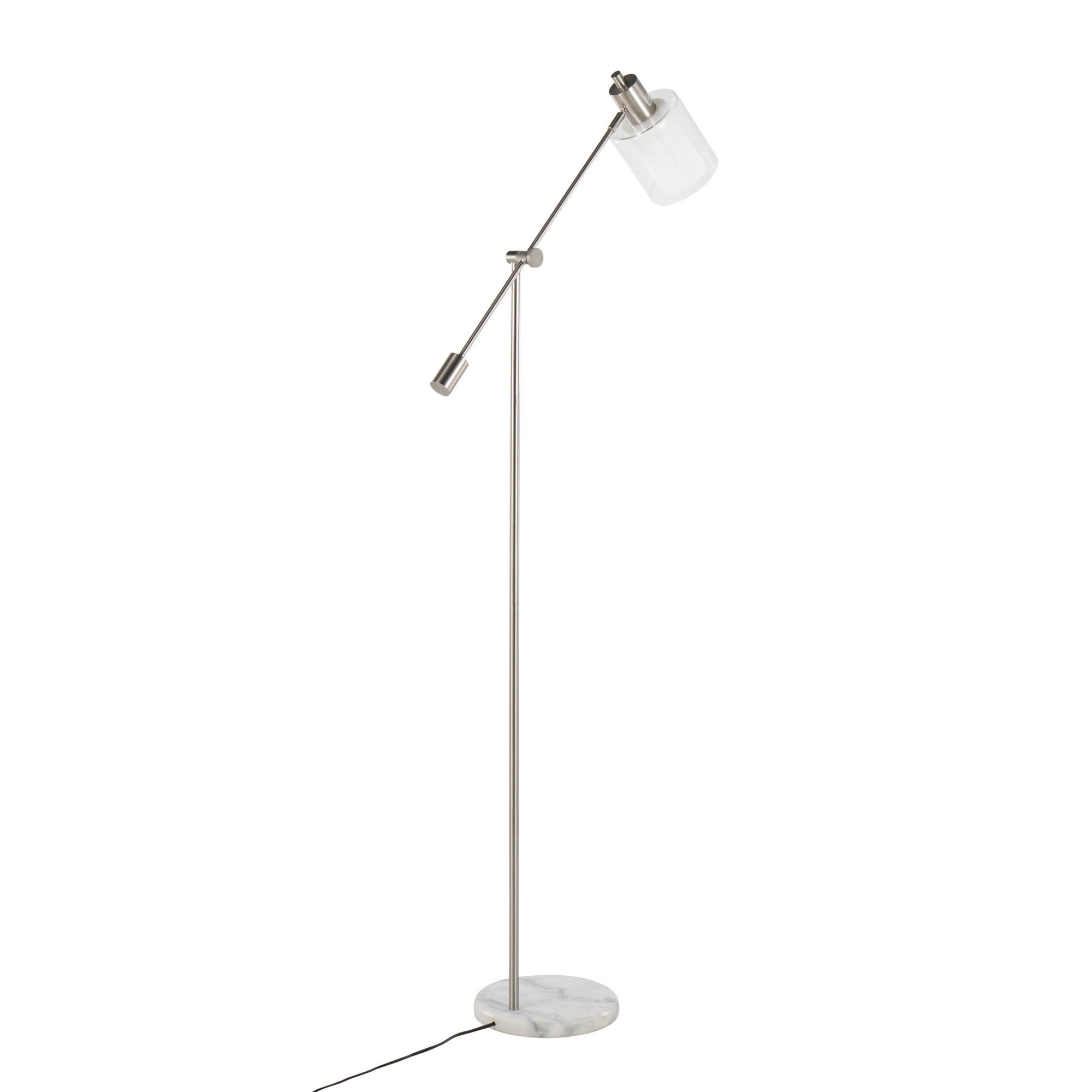 Marcel Floor Lamp - White Marble, Nickel Metal, Frosted Glass, Clear Glass