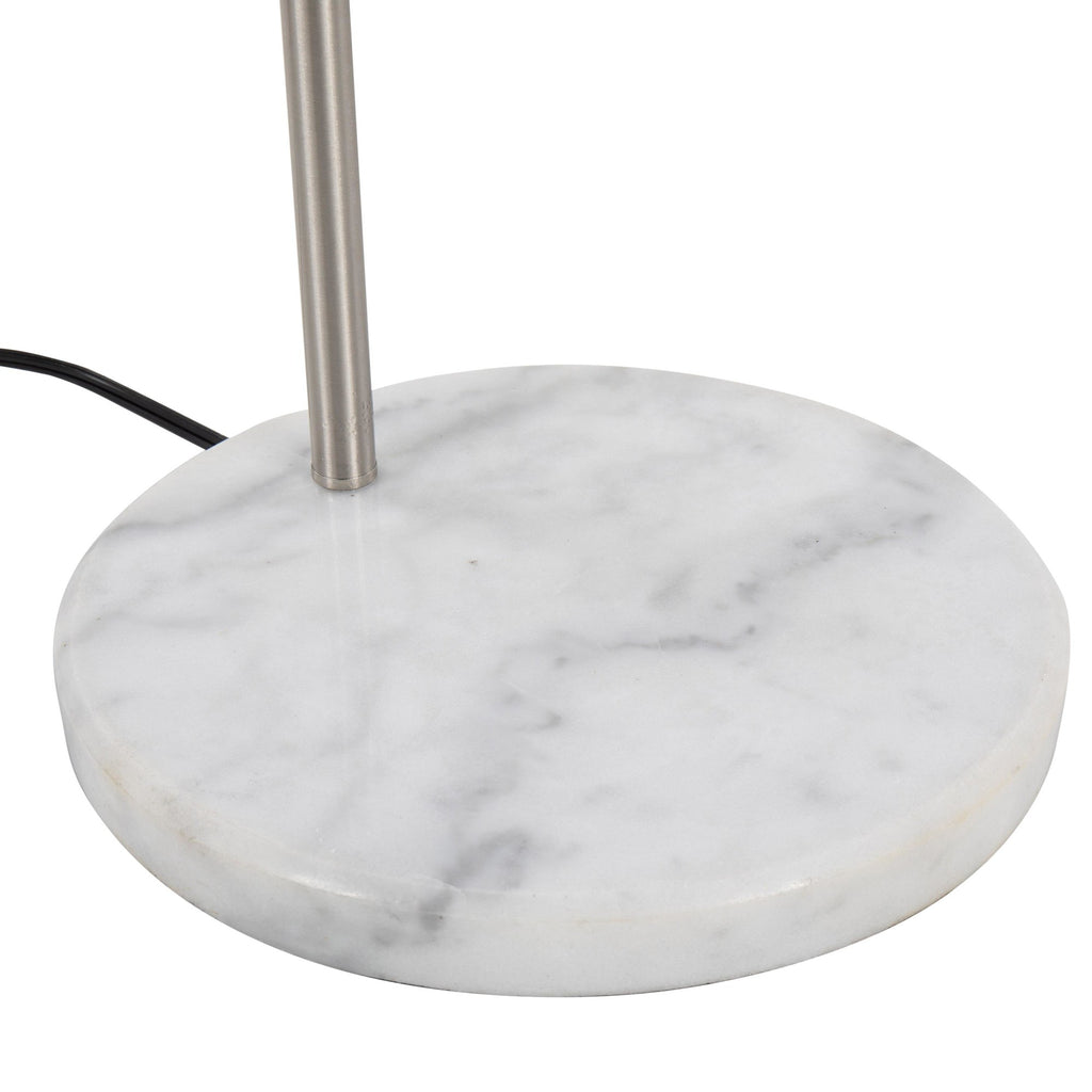 Marcel Floor Lamp - White Marble, Nickel Metal, Frosted Glass, Clear Glass